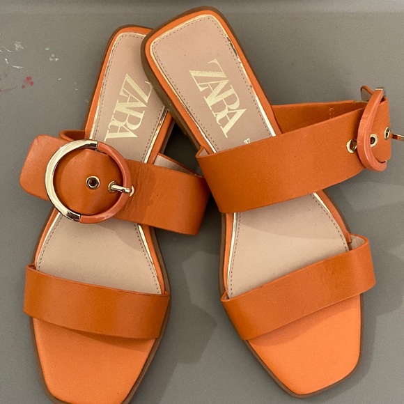 New Zara orange double strap buckle sandals 37 7